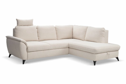 Narożnik z funkcją spania Nevada beżowy prawy nowoczesny do salonu z pojemnikiem