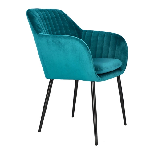 Krzesło do jadalni tapicerowane welur Emilia Actona butelkowa zieleń z podłokietnikami glamour