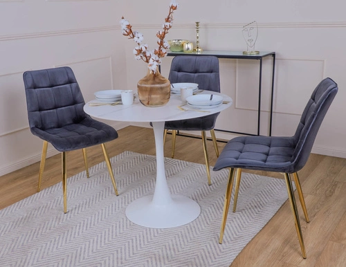 Krzesło do jadalni Pilo szare welurowe tapicerowane glamour na złotych nogach Intesi