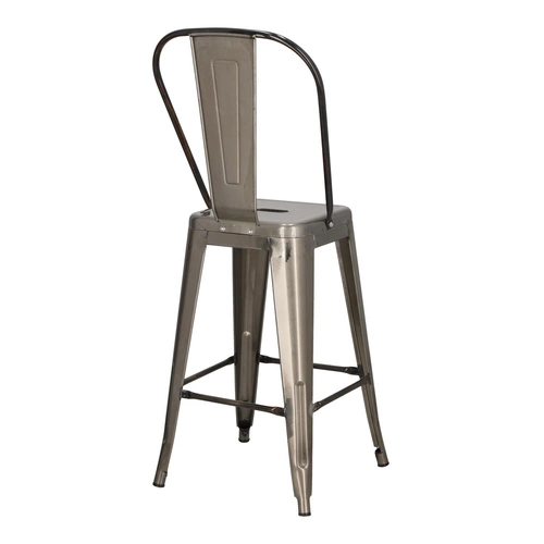 Hoker Paris Back 66 cm metalowy z oparciem industrialny do wyspy kuchennej srebrny D2.DESIGN