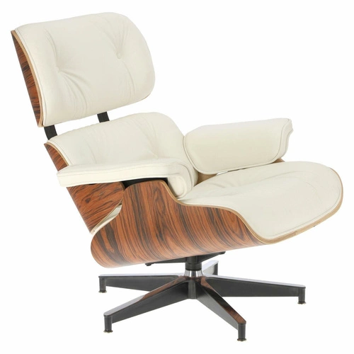 Fotel obrotowy Vip Lounge Chair skórzany do salonu z podnóżkiem nowoczesny biały