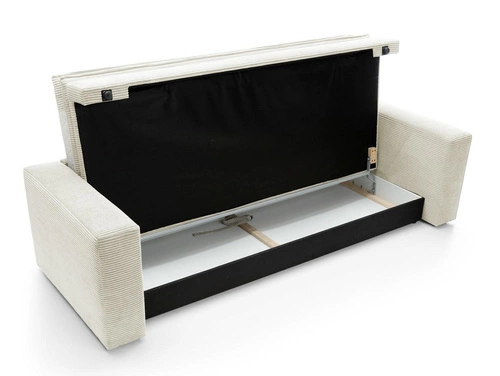 Sofa rozkładana z funkcją spania Ulnes biała sztruksowa 3 osobowa do salonu z pojemnikiem