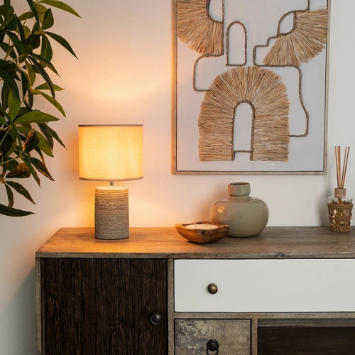 Lampka nocna Melo ceramiczna beżowa z abażurem do sypialni nowoczesna Atmosphera 33 cm