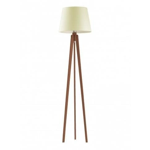 Lampa podłogowa drewniana Curacao Lysne nowoczesna z abażurem ecru do salonu 158 cm