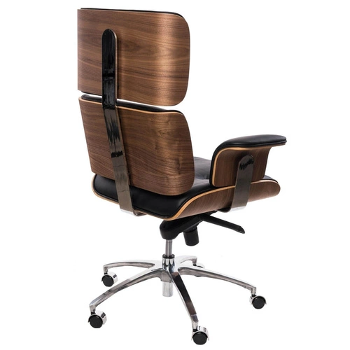 Fotel biurowy ergonomiczny VIP czarny skórzany obrotowy z podłokietnikami do biura D2.DESIGN