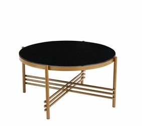 Stolik kawowy okrągły szklany Bonnie czarny złoty glamour loft do salonu 79,5 cm Intesi