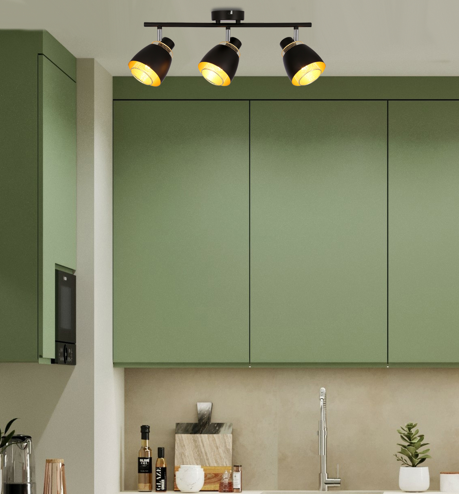 Lampa sufitowa Aleksandria listwa czarny 3x40W E14 klosz czarny+złoty