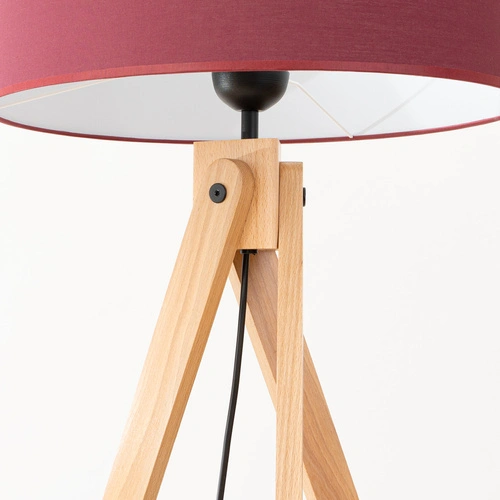 Lampa stojąca do salonu NATT burgund nowoczesna drewniana trójnóg z abażurem 140 cm