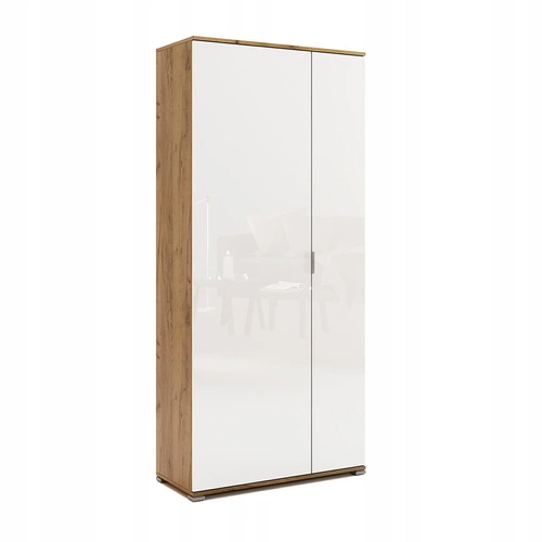 Szafa Tissa 80 cm nowoczesna biała z dębem połysk z półkami do sypialni 40 cm