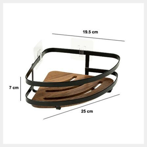 Blackacia półka łazienkowa narożna czarna z drewna akacjowego bez wiercenia 5five simply smart