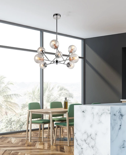 Lampa wisząca Best 8-punktowa chrom szklana z regulacją wysokości do salonu i jadalni