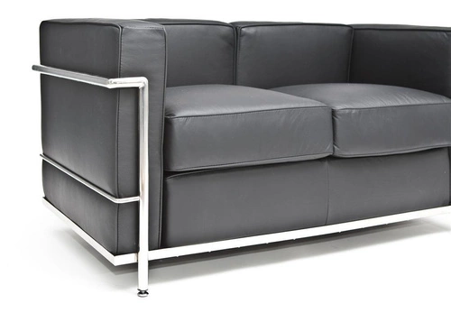 Sofa skórzana 2 osobowa Kubik D2.DESIGN czarna nowoczesna do salonu i biura