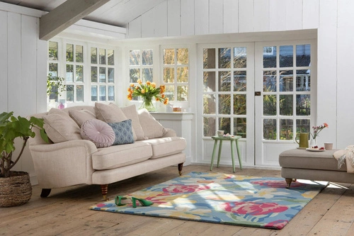 Dywan wełniany klasyczny do salonu Tulips China Blue 250x350cm ręcznie tkany Laura Ashley