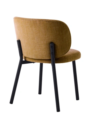 Krzesło tapicerowane Naws żółte nowoczesne do jadalni na czarnych metalowych nogach