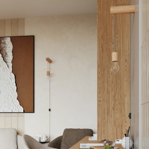 Kinkiet ścienny NIMBI E27 loftowy drewniany z włącznikiem regulowany do salonu i sypialni