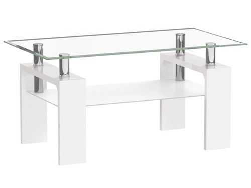 Stolik kawowy Ziba szklany prostokątny biały z półką nowoczesny do salonu 110x60 cm
