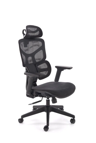 Fotel ergonomiczny biurowy Marac czarny obrotowy z zagłówkiem i siatkowym oparciem Intesi