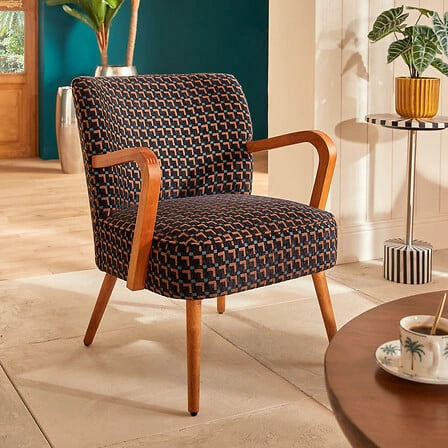 Fotel kubełkowy Chiara do salonu czarny szenil vintage Atmosphera