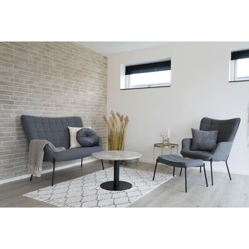 Stolik kawowy okrągły Bolzano 70cm biały marmur glamour z czarną metalową nogą do salonu Intesi
