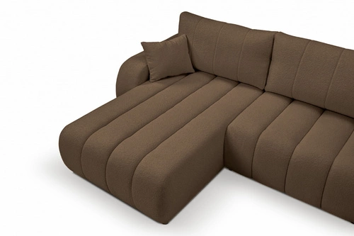 Narożnik z funkcją spania Hobro lewy brązowy nowoczesny do salonu z pojemnikiem