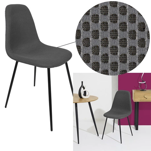 Krzesło tapicerowane Pori szare do jadalni i kuchni nowoczesne na czarnych metalowych nogach Intesi