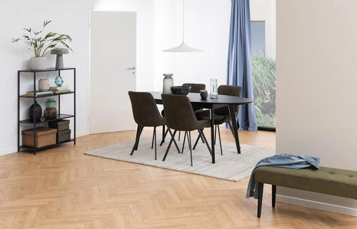 Krzesło tapicerowane Waylor Actona do jadalni antracytowe szare nowoczesne z czarnymi nogami