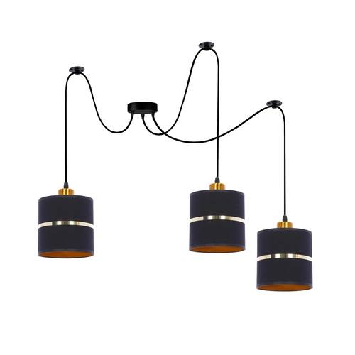 Lampa wisząca Assam p czarny+złoty 3x60W  E27 abażur czarny+złoty pasek