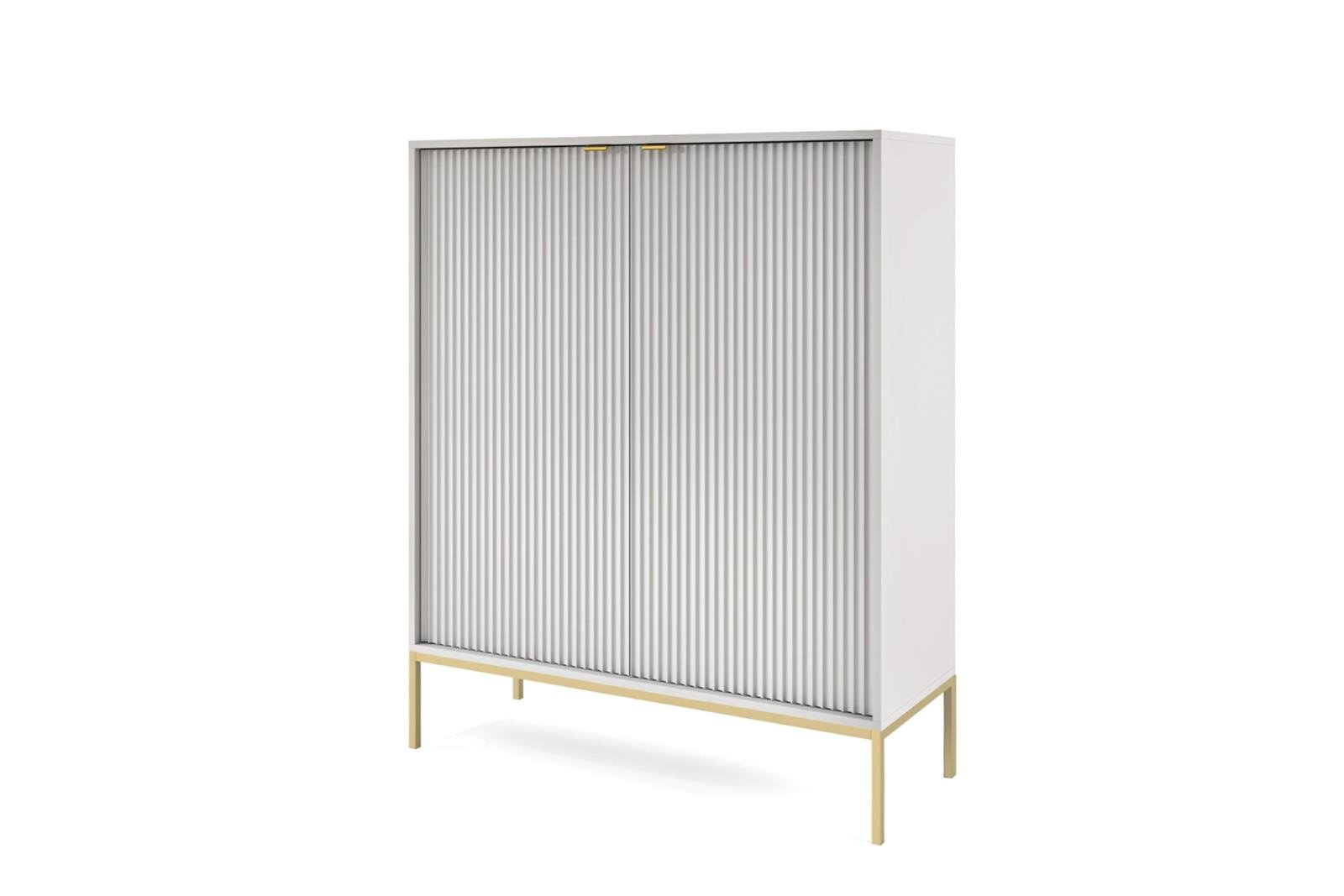 Komoda Delicious wysoka ryflowana szara na złotych nogach 104 cm nowoczesna do salonu Intesi