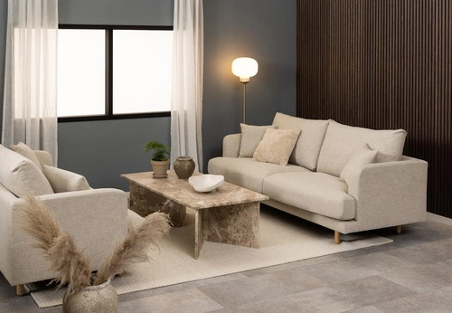 Stolik kawowy marmurowy Vega prostokątny beżowy nowoczesny do salonu Actona 140x70 cm