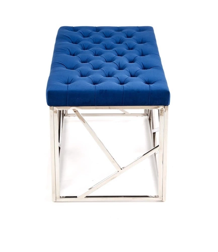 Ławka tapicerowana Godiva granatowa welurowa do przedpokoju glamour na srebrnych nogach