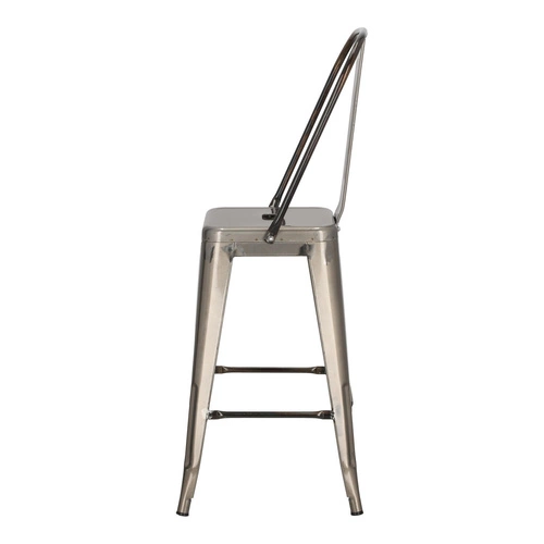 Hoker Paris Back 66 cm metalowy z oparciem industrialny do wyspy kuchennej srebrny D2.DESIGN