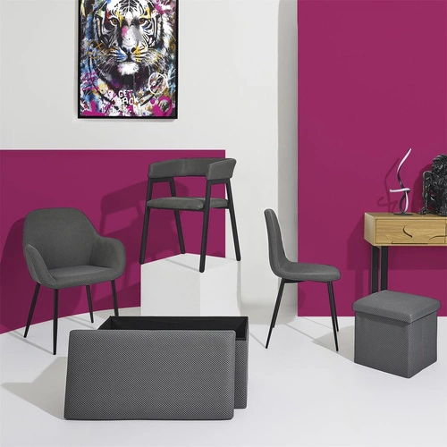 Krzesło tapicerowane Pori szare do jadalni i kuchni nowoczesne na czarnych metalowych nogach Intesi