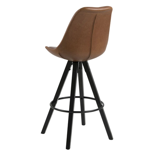 Hoker Dima Brandy z oparciem do kuchni i wyspy, tapicerowany skórą ekologiczną na drewnianych nogach