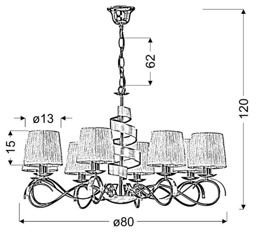 Lampa wisząca glamour Denis 8-punktowa chrom białe abażury do salonu i jadalni regulowana
