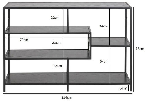 Regał metalowy Seaford V czarny industrialny na książki i dekoracje do salonu Actona 114 cm