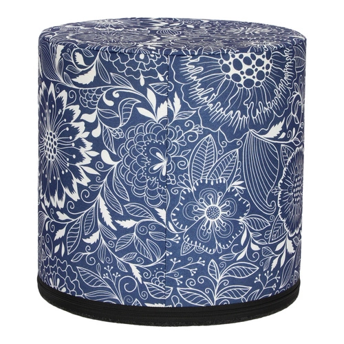 Pufa okrągła Calc Intesi nowoczesna niebiesko-biała do salonu lub sypialni tapicerowana