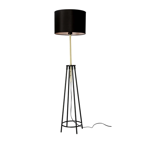 Lampa stojąca do salonu Tegola czarno-złota loftowa na trójnogu
