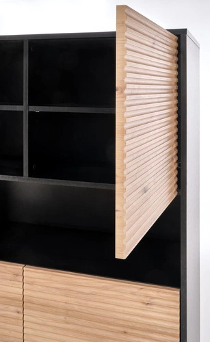 Komoda wysoka Nihala dąb artisan czarna loftowa z frezowanymi frontami do salonu 100 cm