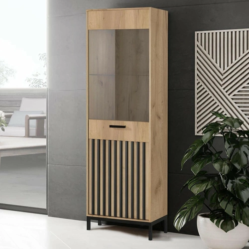 Witryna Markle dąb craft czarny nowoczesna witryna do salonu na książki i alkohol 191 cm