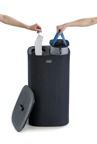 Joseph Joseph Tota nowoczesny kosz na pranie 60l dwukomorowy z pokrywą do łazienki czarny