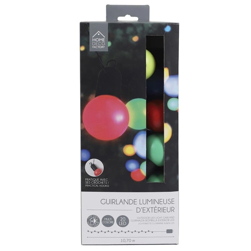 Girlanda świetlna LED kolorowa Intesi na prąd do ogrodu i na balkon 20 żarówek nowoczesna