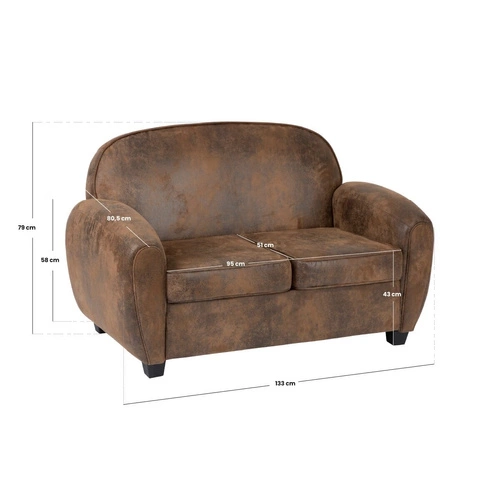 Sofa dwuosobowa klubowa Stanis vintage brązowa z podłokietnikami do salonu Atmosphera