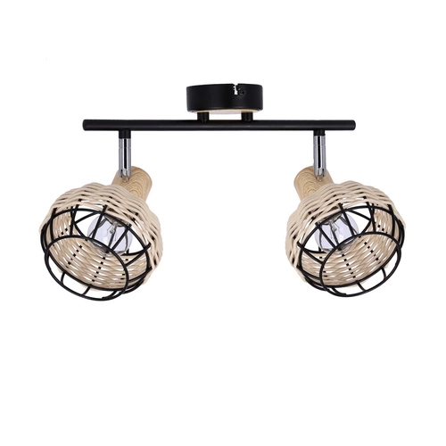 Lampa sufitowa Tajga listwa  czarny+drewniany 2x40W E14 klosz czarny+drewniany
