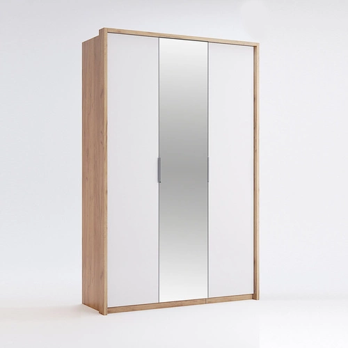 Szafa Tissa z lustrem 140 cm nowoczesna do sypialni dąb craft biały połysk