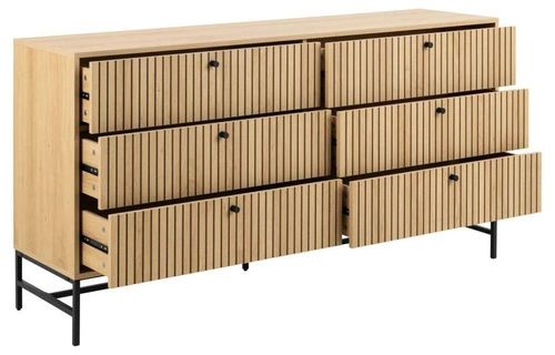 Komoda Albany nowoczesna ryflowana dąb naturalny 158 cm 6 szuflad na nóżkach do salonu Actona