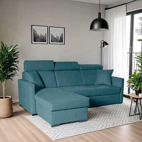 Narożnik Mils z funkcją spania morski     tkanina Soro 86