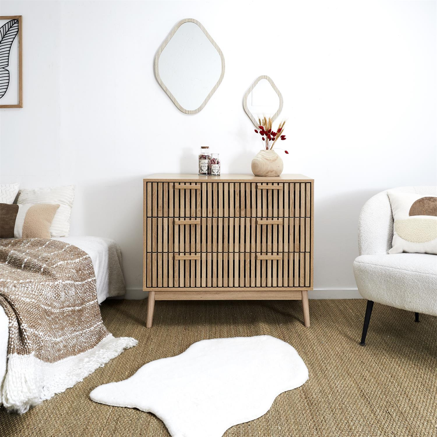 Komoda drewniana Klaus z szufladami 90 cm skandynawska do salonu i sypialni Intesi