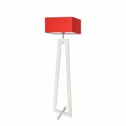 Lampa stojąca do salonu Jawa nowoczesna czerwona z abażurem na drewnianym stelażu 138 cm
