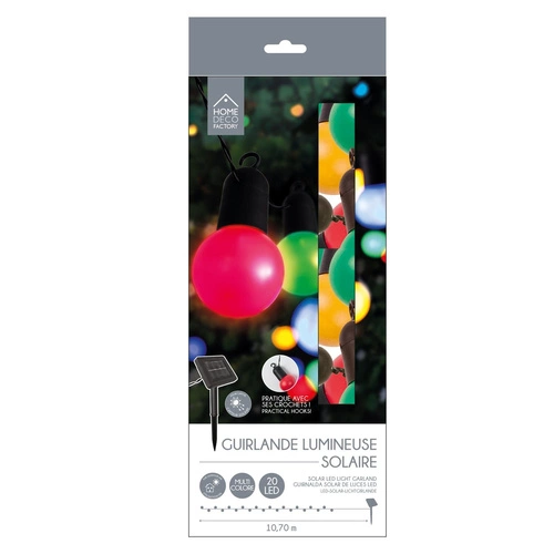 Girlanda świetlna solarna LED Intesi kolorowa z 20 żarówek do ogrodu tarasu lub balkonu