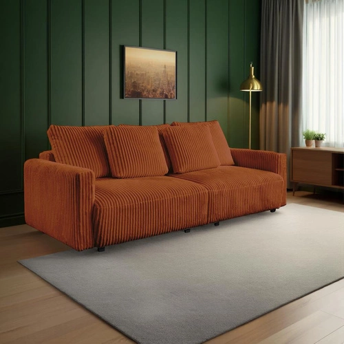 Sofa rozkładana z funkcją spania Loppie sztruksowa terakota do salonu nowoczesna